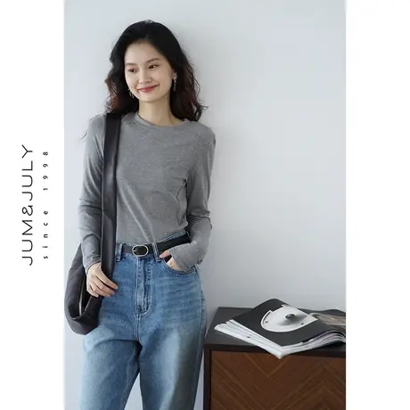 嘉茱莉2024春季新款长袖T恤女短款小个子内搭打底衫设计感上衣图片