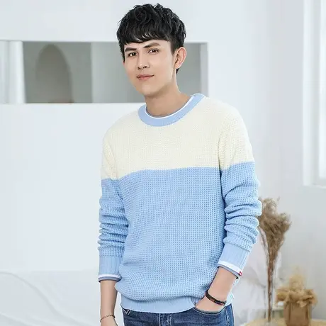 清仓特卖hansca秋冬季圆领针织毛衣青少年潮牌拼接休闲百搭长袖潮商品大图