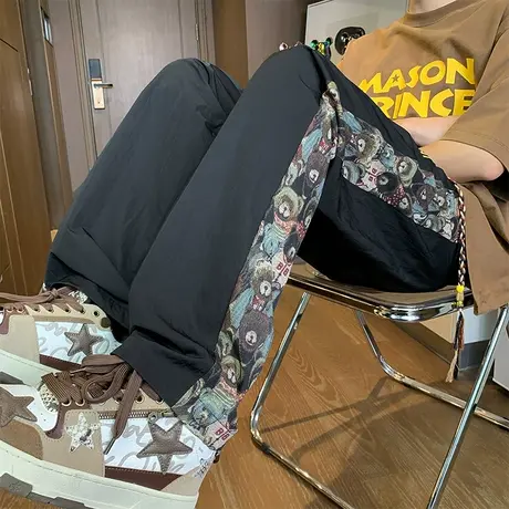 新中式休闲裤男士国风长裤速干刺绣裤子薄款秋装加肥加大码阔腿裤商品大图