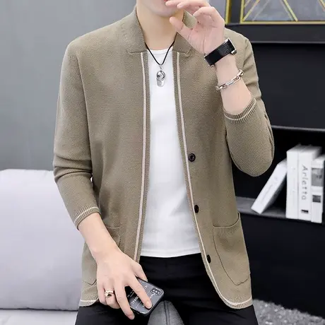 开衫毛衣男潮流秋装薄款针织衫外套休闲纯色羊绒衫秋衣韩版上衣服商品大图