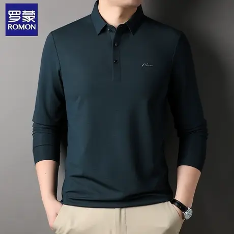 罗蒙华夫格polo衫男士春季商务休闲弹力抗皱无痕翻领t恤长袖上衣图片