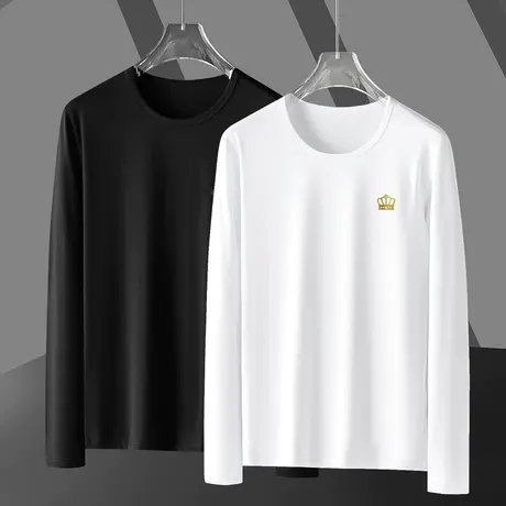 莫代尔长袖t恤男潮牌潮流秋季小衫圆领内搭打底衫薄款上衣服体恤商品大图