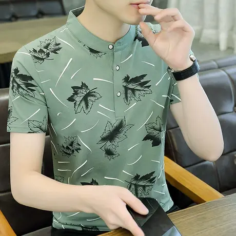 短袖T恤男款立领半袖夏季新款2023潮流修身冰丝感polo衫衣服夏装商品大图