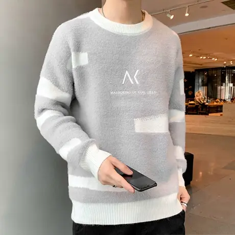 男士毛衣秋冬季打底衫潮流马海毛羊毛衫针织衫学生上衣服潮牌冬装商品大图