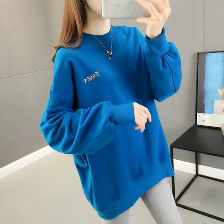 春款2022年新款韩版宽松刺绣中长款圆领超火cec卫衣女外套上衣潮图片