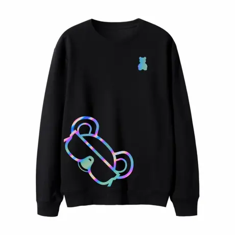 潮牌韩版宽松圆领卫衣女男情侣装小熊反光炸街黑色洋气长袖衫学生商品大图