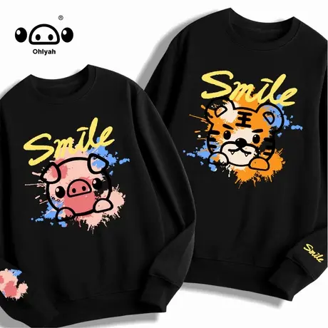 Ohlyah卫衣女2023年新款中长款纯棉宽松黑色情侣上衣来图定制logo图片