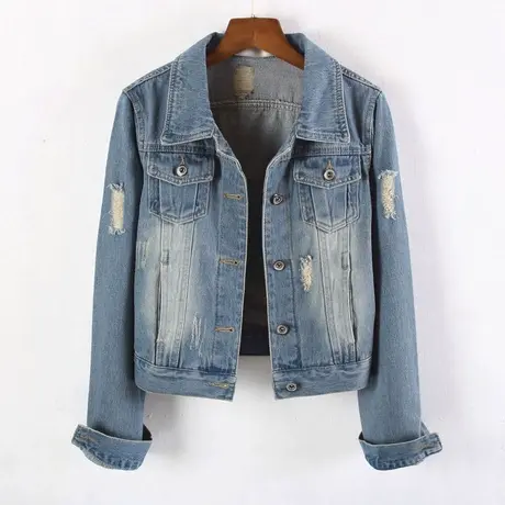 牛仔外套女春秋超短款韩版新款修身显瘦学生长袖大码服上衣破洞商品大图