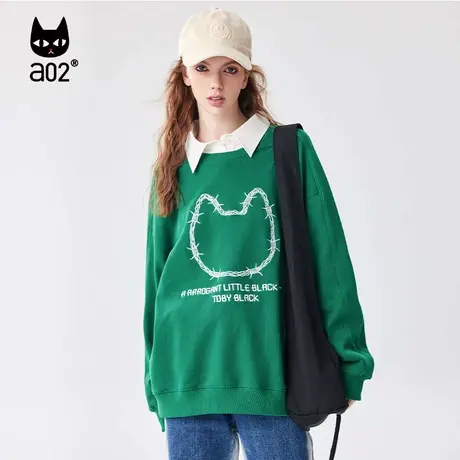 【Fuzzy style】a02潮酷百搭卫衣女2023秋季宽松休闲刺绣猫咪卫衣商品大图