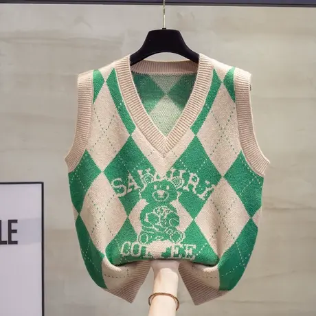 v领针织马甲背心女2023秋装新款宽松外穿马夹菱形叠穿毛衣坎肩潮商品大图