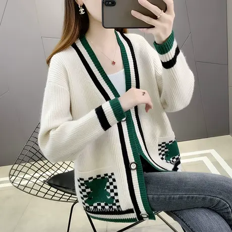 针织开衫外套2023新款秋冬爆款宽松韩版时尚洋气毛衣外套上衣女潮商品大图