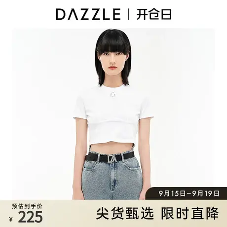 DAZZLE地素奥莱 立体LOGO白色短袖t恤短款上衣女2D3B3101C图片