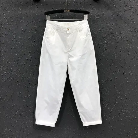薄款白色休闲女裤潮2023夏季新款简约百搭休闲宽松显瘦高腰哈伦裤商品大图