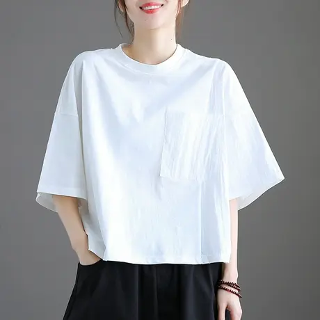 dza 白色纯棉短袖t恤女士2023夏季薄款打底衫宽松短款上衣女体恤图片