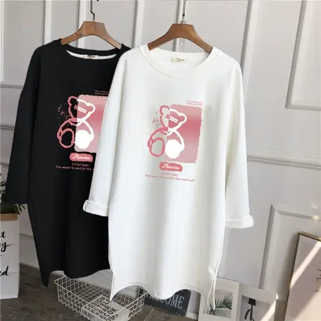 纯棉磨毛长袖t恤女2022新款宽松韩版休闲百搭中长款上衣打底衫潮商品大图