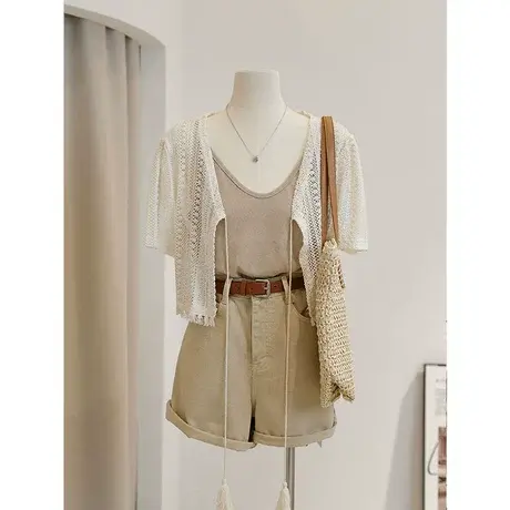 蕾丝防晒开衫上衣女夏季薄款外搭配吊带裙的小披肩短款外套空调衫图片