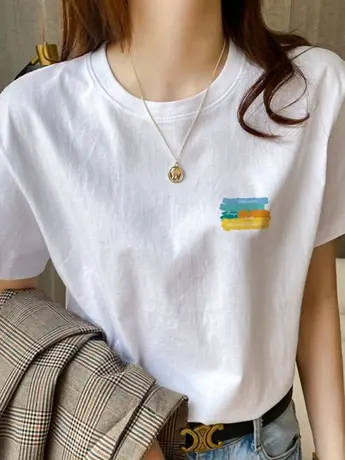 白色短袖仿棉t恤女2023年新款春夏季洋气内搭打底衫百搭上衣ins潮商品大图
