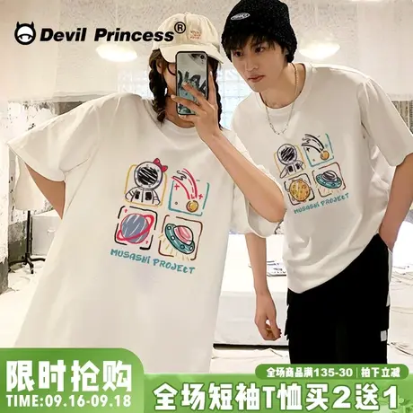 美式古着vintage纯棉短袖t恤女夏季宽松情侣复古oversize半袖上衣商品大图