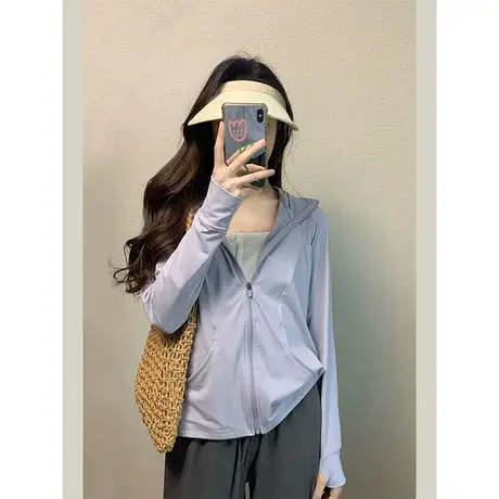 户外防晒衣女夏季薄款2023新款宽松连帽冰丝防晒服拉链开衫外套潮图片