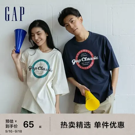 Gap男女装夏季LOGO纯棉落肩短袖廓形亲肤T恤858370情侣装上衣图片