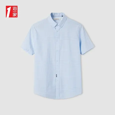 海一家时尚线条花纹短衬2023夏季新款清新基础休闲短袖衬衫男商品大图