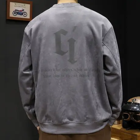 麂皮绒卫衣男秋冬款潮ins潮牌大码2023新款男士加肥加大上衣长袖商品大图