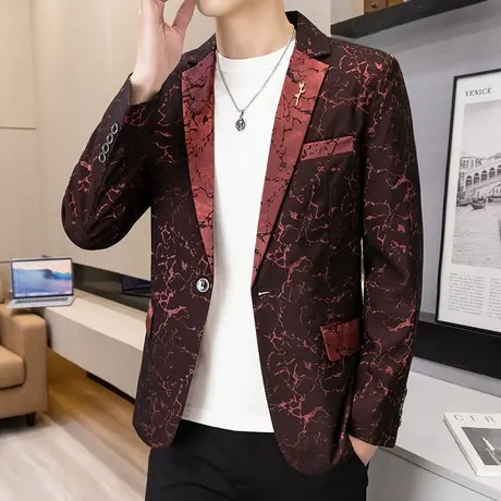 男士韩版修身西服男夏季帅气个性小西装夜场男装休闲西装薄款外套商品大图