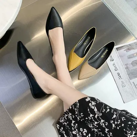 尖头鞋2023年春季新款百搭一脚蹬春秋平底鞋子女鞋低跟豆豆鞋单鞋商品大图