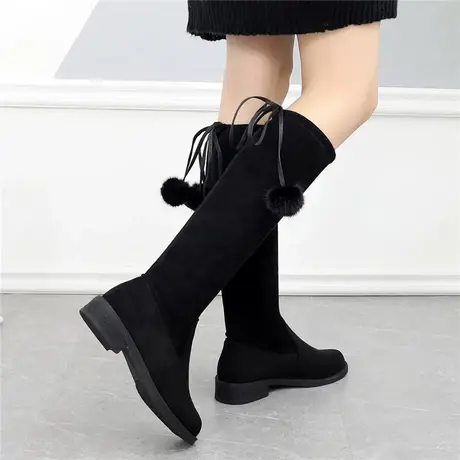 2023年新款绒面瘦瘦靴子女秋冬长靴平底显瘦圆头不过膝高筒骑士靴商品大图