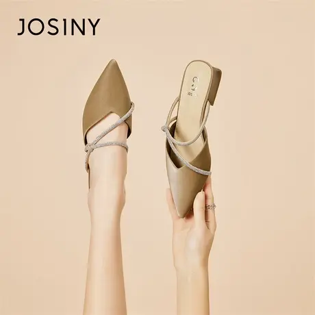 Josiny/卓诗尼法式凉鞋女2024春夏季新款百搭尖头粗跟两穿单鞋子商品大图