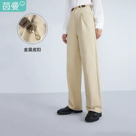 茵曼休闲女2023春季新款修身显瘦直筒简约通勤百搭梭织平纹休闲裤图片