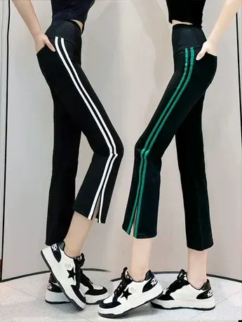 开衩微喇叭裤女夏薄款高腰显瘦七八分女裤2023新款小个子休闲夏裤商品大图