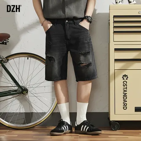 男生美式破洞牛仔短裤男款夏季潮牌休闲五分裤宽松裤子2023年新款商品大图