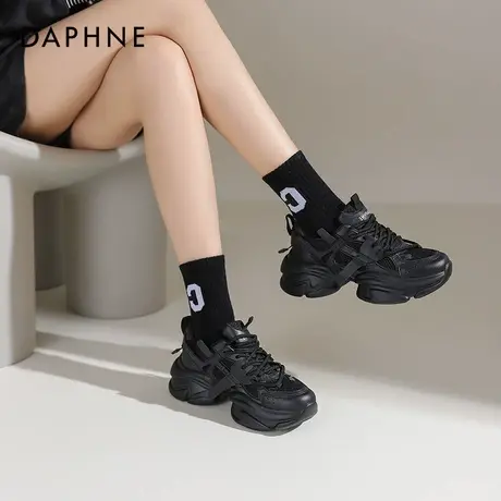 达芙妮黑色老爹鞋女款2025新款春秋爆款休闲鞋子女显高厚底运动鞋商品大图