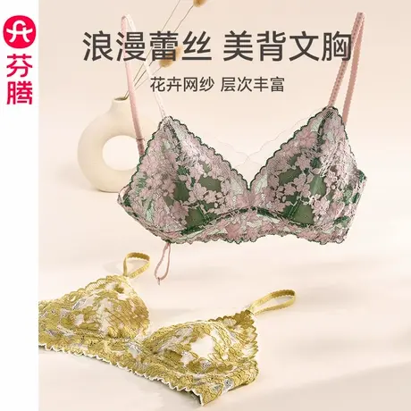 芬腾内衣女士性感蕾丝美背文胸女款无钢圈薄款透气收副乳网纱胸罩图片