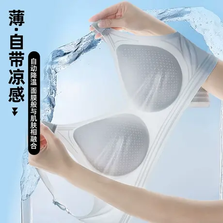 夏季凉冰丝大码文胸无痕薄款无钢圈睡眠内衣大胸显小胖mm聚拢胸罩商品大图