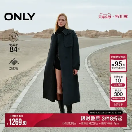 ONLY夏季时尚设计感双排扣长款毛呢大衣女|12436U013图片