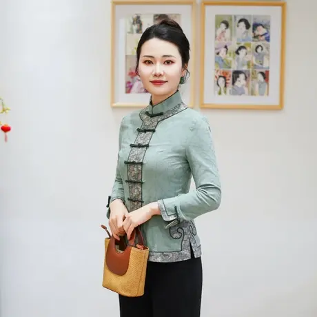 筠雅春季新款唐装中国风女装年轻款收腰显瘦新中式盘扣上衣25J081商品大图