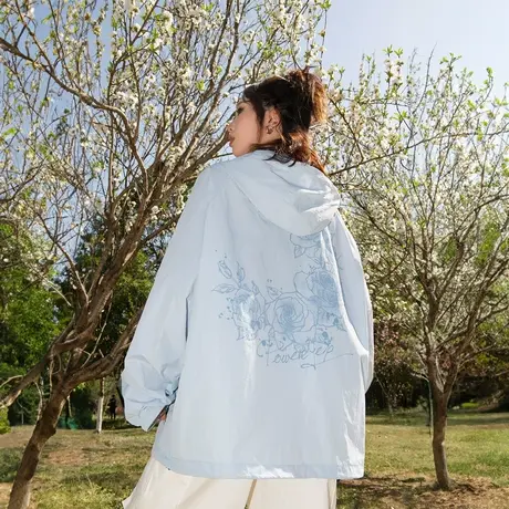 YEP复古国风冰川蓝防晒衣女夏季新款防紫外线连帽外套薄款防晒服图片