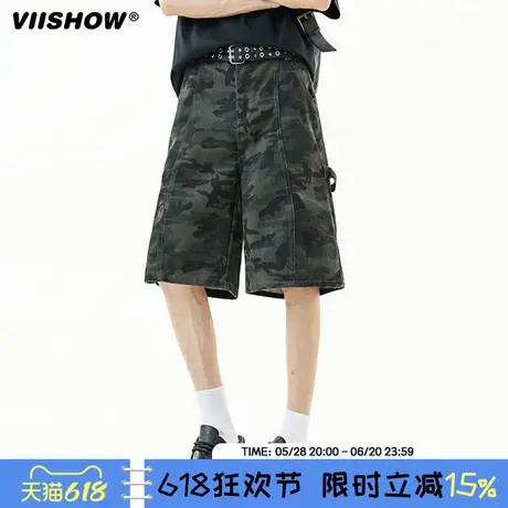 VIISHOW美式潮牌迷彩多口袋工装休闲短裤男夏季宽松阔腿七分裤子图片