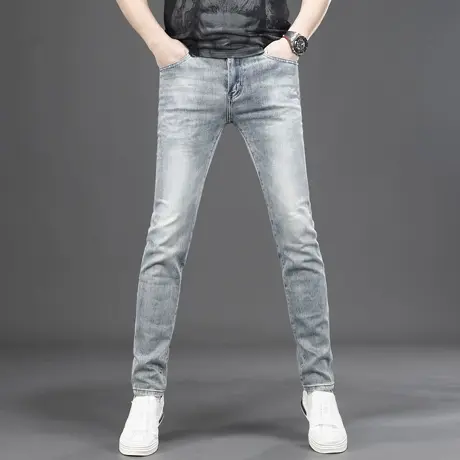 高端牛仔裤男款修身小脚2025新款夏季薄款浅色弹力百搭休闲男裤子商品大图