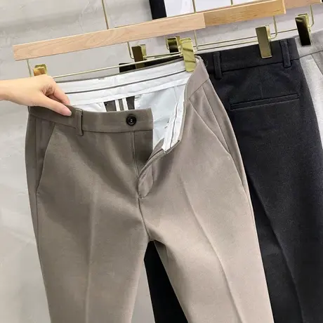 轻奢秋冬季毛呢韩版潮流厚款九分裤男休闲裤修身小脚长裤子男西裤商品大图