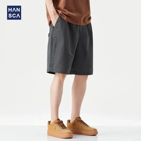 hansca复古酵磨洗褪休闲短裤男2025夏季透气垂感舒适百搭五分裤子商品大图