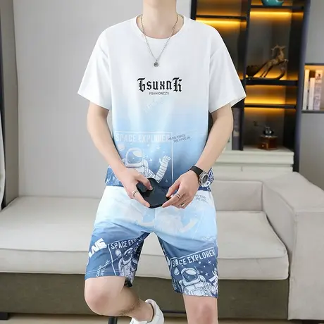 短袖套装男2025夏季新款青少年潮流时尚渐变色休闲百搭运动两件套商品大图