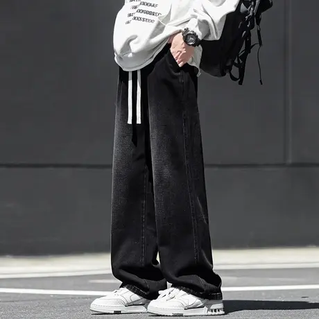 唐狮美式复古牛仔裤男2024秋冬新款宽松直筒纯色百搭休闲长裤子GT图片