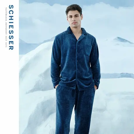 SCHIESSER舒雅男士双面法兰绒柔软亲肤加厚翻领睡衣家居服套装图片