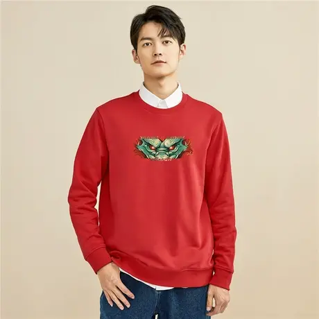 佐丹奴联名卫衣男秋冬新款加厚加绒国潮风印花套头抓绒衣91093279图片