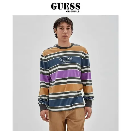 GUESSOriginals新款秋情侣款撞色条纹圆领长袖T恤-M3GI28K9XF3图片