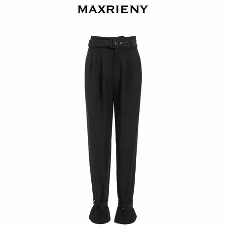 【奥莱】MAXRIENY垂感高腰束脚裤子女春季新品黑色直筒小脚九分裤图片