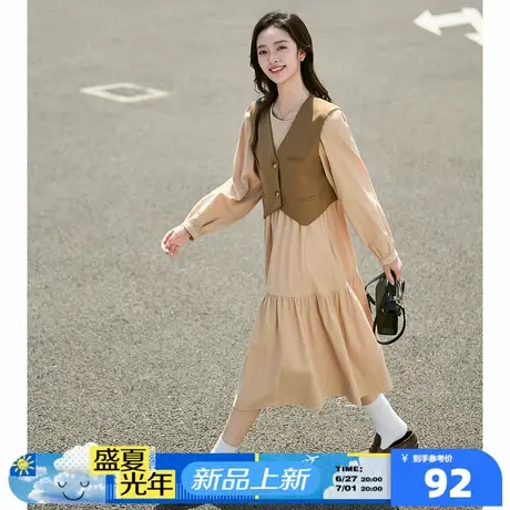 唐狮复古西装马甲入秋连衣裙两件套长袖气质女装长裙韩系一整套图片